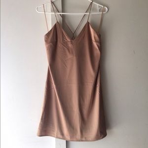 champagne gold strappy silk slip dress